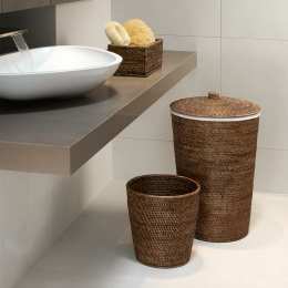 BASKET WB    Laundry basket round - Rattan dark with cloth bag
