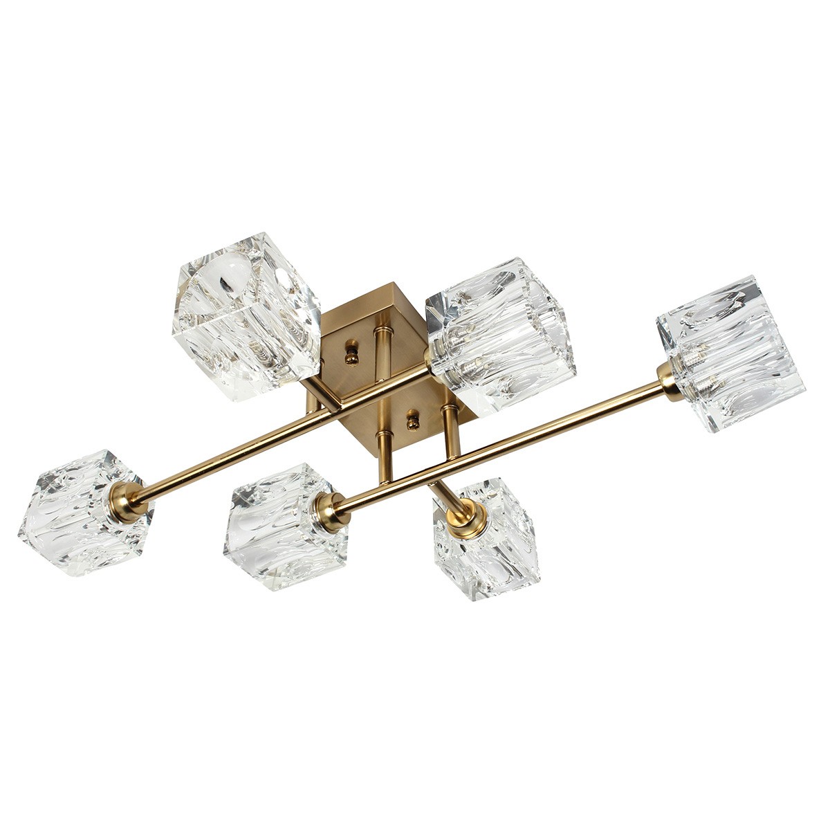 Φωτιστικό οροφής μεταλλικό 6 Χ G9 58Χ38Χ11 εκ. gold brass με κρύσταλλα - GLOBOBOX BO128/6 GD