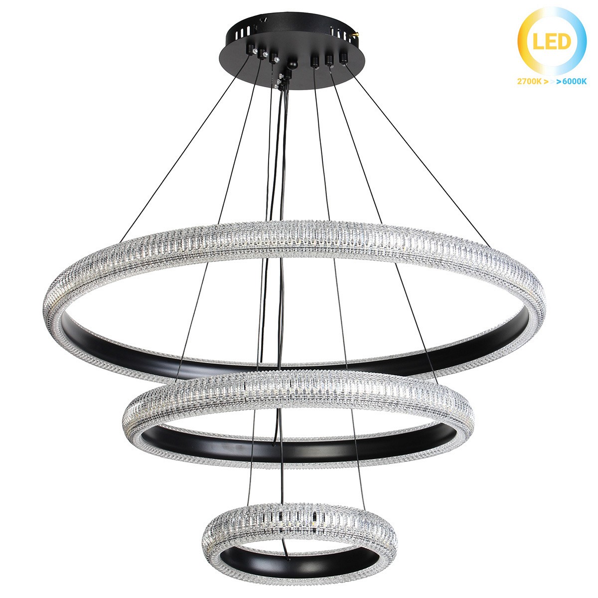 Φωτιστικό κρεμαστό μεταλλικό LED 80W Φ63-Χ43Χ23 εκ. μαύρο με ακρυλικό - GLOBOBOX 175895