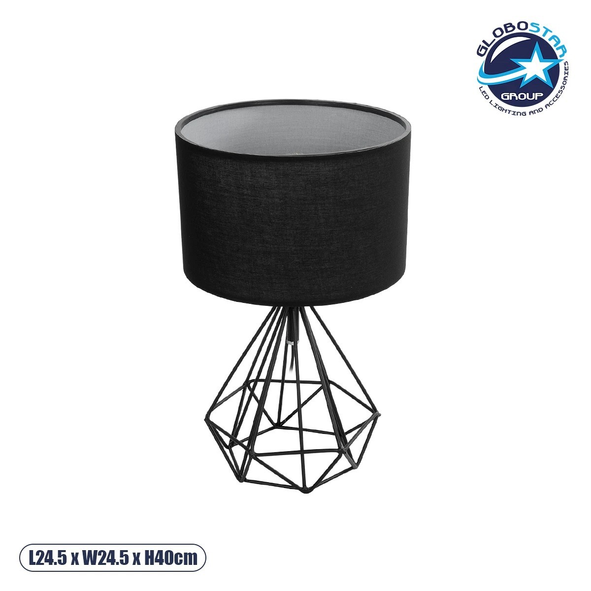 GLOBOSTAR® DIAMOND 204-0083 Μοντέρνο Επιτραπέζιο Φωτιστικό Πορτατίφ με Ντουί 1 x E27 AC 220-240V IP20 - Μαύρο - Μ24,5 x Π24,5 x Υ40cm