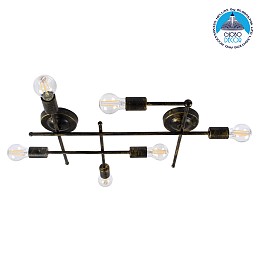 GLOBOSTAR® PIPING 00666-1 Vintage Φωτιστικό Οροφής με Ντουί 6 x E27 AC 220-240V IP20 - Μπρούτζινο - Μ66 x Π9.5 x Υ49cm