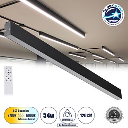 GLOBOSTAR® FELIX 61028-S Μοντέρνο Φωτιστικό Οροφής LED 54W 6500lm 120° AC 220-240V IP20 Ρυθμιζόμενο Λευκό CCT με Χειριστήριο από 2700K έως 6000K Dimmable - Lumileds SMD Chip - Μαύρο Ματ - Μ120 x Π3.5 x Υ7cm - 3 Χρόνια Εγγύηση