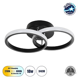 GLOBOSTAR® CORA 61058 Μοντέρνο Φωτιστικό Οροφής LED 18W 2160lm 300° AC 220-240V IP20 Ρυθμιζόμενο Λευκό CCT με On/Off 2700K/4500K/6000K - Lumileds SMD Chip - Μαύρο Ματ - Μ36 x Π20.5 x Υ7cm - 3 Χρόνια Εγγύηση